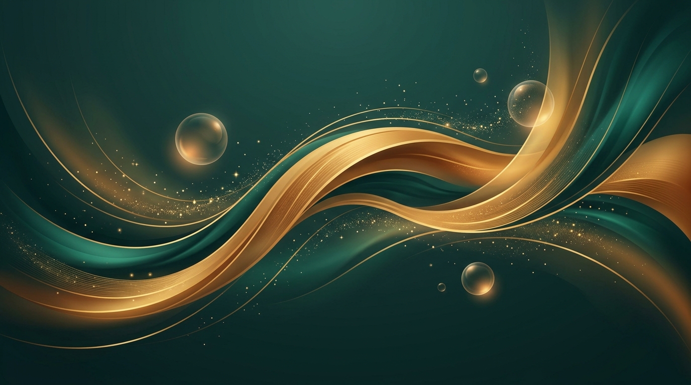 Abstract flowing golden and teal design representing transformation at A Better You Hair Studio